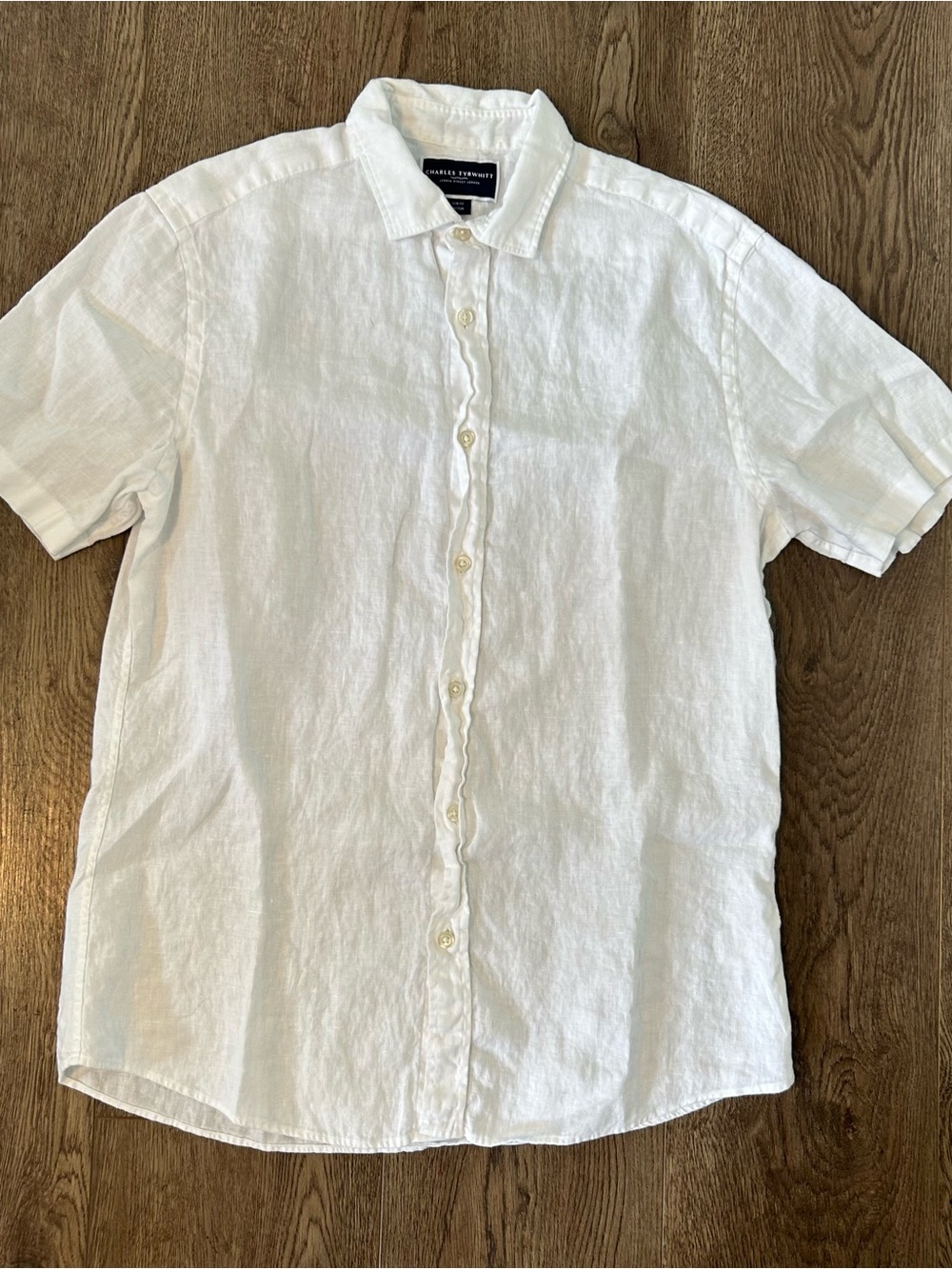Charles Tyrwhitt Slim White Linen Lightweight Button-Up Dress Shirt Medium
